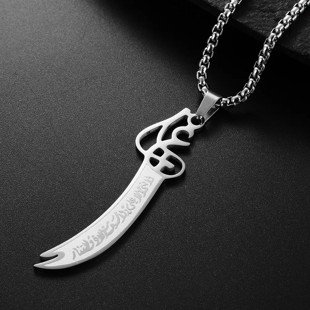 European and American wind stainless steel hollow lettering knife necklace plated 18K gold men's pendant pendant factory spo