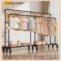 Porte-vêtements en métal robuste à double niveau avec étagère inférieure pour l'organisation de la chambre et du balcon