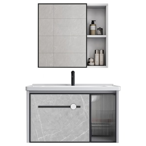 Ensemble de meuble-lavabo de salle de bain moderne de style nordique, armoire en aluminium étanche murale avec lavabo en céramique intégré, pour balcon - Product Image 1