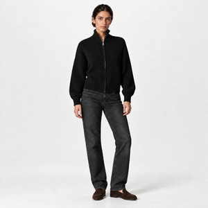 <span class=keywords><strong>Veste</strong></span> pull décontractée pour <span class=keywords><strong>femme</strong></span> en mélange cachemire et laine, coupe ample, col montant, manches lanternes, côtelé épais, poches latérales, fermeture éclair intégrale - Product Image 4