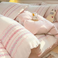 Ensemble de housse de couette rayée verticale 100% coton 4 pièces, literie minimaliste à petits nœuds et rayures avec options multicolores