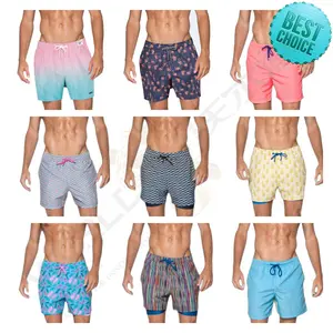 Wholesale High Quality Custom LOGO Men Summer Running Shorts Mens Stripe Swim Trunk Mesh Lining Swimming Trunks