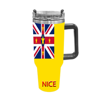 Gobelet isotherme en acier inoxydable avec poignée, 40 oz, drapeau personnalisé de Niue, tasse portable isolée pour les voyages en voiture et le camping en plein air