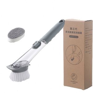 Automatic Soap Dispensing <b>Long</b> <b>Handle</b> Kitchen Pot <b>Brush</b> Non Stick Oil Leak Proof Stiff Bristle Easy Clean Dish Washing Tool - Product Image 1