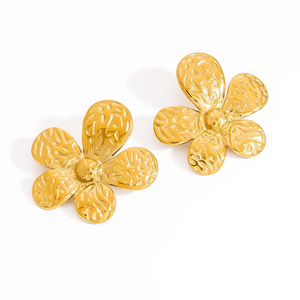 Flower Stud <b>Earrings</b> 18K Gold Finish Zinc Alloy Stainless Steel <b>Post</b> For Women Gift Fashion Simple Design - Product Image 5