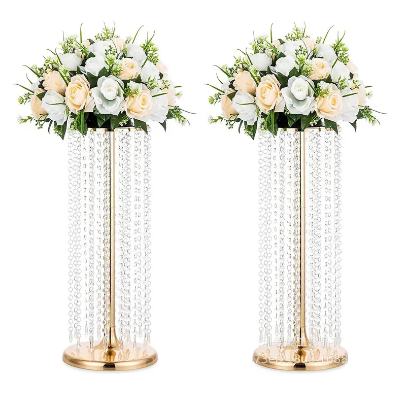 Metalen Bloem Stand Bruiloft Goud Zilveren Vaas Kristal Voor Tafel Centerpieces Bruiloft Decoratie Decoratieve Ronde Tafel Decor