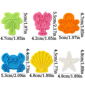 <span class=keywords><strong>Emporte</strong></span>-pièces et tampons 3D d'animaux marins d'été : crabe, pieuvre, coquillage, étoile de mer, écrevisse – Moules à biscuits en plastique - Product Image 2
