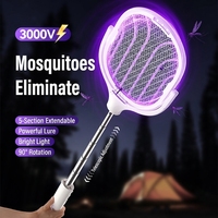 Matamoscas Eléctrico Telescópico Portátil con Luces LED de Malla, Carga Rápida Tipo-C, 1800mAh, Rotación de 970mm
