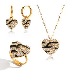 Heart Shape Rhinestone Jewelry Set For Women Stainless Steel Necklace Earrings <b>Ring</b> Party Fashion Accessory - Product Image 5