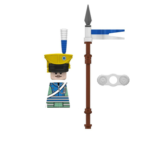 N037-040 Soldat de <span class=keywords><strong>cavalerie</strong></span> des guerres napoléoniennes avec drapeau et lance - Figurine en plastique ABS, petite pièce de construction - Jouet d'assemblage pour garçon - Product Image 2