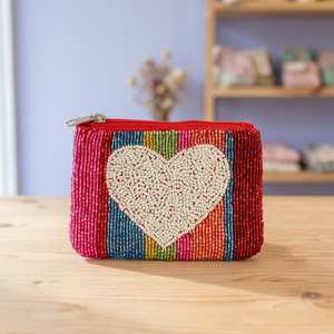 Monedero de Corazón con Cuentas Hecho a Mano, Mini Bolsa con Cremallera, Monedero Pequeño Bordado para Regalo de Fiesta - Product Image 1