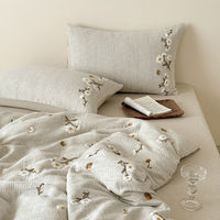 Ensemble de couette en coton et lin biologique, écologique, style pastoral vintage, en gaze double couche avec broderie en tissu éponge