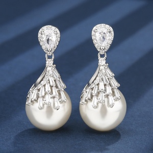 Wholesale Eco-friendly Copper 16-14mm White Pearl Premium Plated Pendant <b>Earrings</b> <b>Set</b> Women Pearl Jewelry <b>Set</b> - Product Image 4