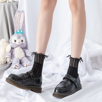Chaussettes courtes style japonais Lolita ajourées, anti-bactériennes, élégantes, punk, pour femmes, printemps-été, avec pompon