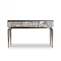 Table d'entrée italienne en acier inoxydable avec pierres précieuses Salon d'hôtel, entrée de villa table console à tiroirs décorée