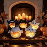 Lampe de table LED en cristal avec fantôme, chauve-souris et citrouille, lumière chaude, ornement de bureau, décoration de festival pour l'intérieur et la maison