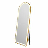 Miroir intelligent LED sur pied en verre arqué moderne, éco-responsable, avec interrupteur tactile à trois couleurs de lumière, vente chaude