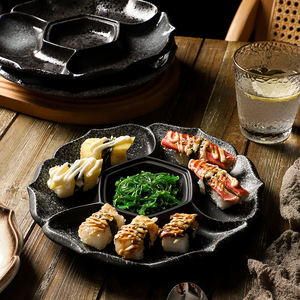 <span class=keywords><strong>Assiette</strong></span> ronde japonaise en céramique blanche, 5 compartiments, plateau de service pour snacks, fruits, amuse-gueule, fromage - Product Image 4