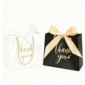 KM Luxury Custom Wedding Candy <strong>Gift</strong> Paper Bag with Ribbon <strong>Bow</strong> for Thank You Parties and Special Events - Product Image 4