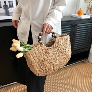 Bolso Bandolera <span class=keywords><strong>de</strong></span> Paja Trenzada Semirredonda Hecho a Mano Huayi 2026 al <span class=keywords><strong>por</strong></span> <span class=keywords><strong>Mayor</strong></span>, Bolso <span class=keywords><strong>de</strong></span> Mano con Asa <span class=keywords><strong>de</strong></span> Cuentas <span class=keywords><strong>de</strong></span> <span class=keywords><strong>Madera</strong></span> para Mujer, Ideal para Verano y Playa - Product Image 5