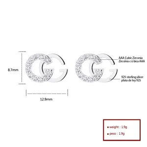 Wholesale High Quality 3A Zircon 925 Letter Sterling Silver Plated Stud Earrings Women Fashion Silver Jewelry