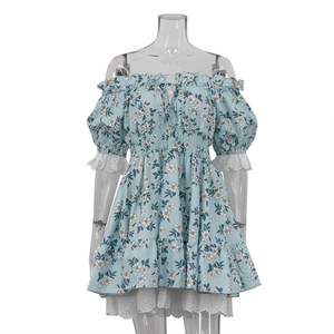 Lace-Up Ruched Empire Waisted <strong>Off</strong> <strong>Shoulder</strong> Puff Sleeve Casual Elegant Floral Short <strong>Dresses</strong> 2025 Ladies Summer <strong>Corset</strong> <strong>Dress</strong> - Product Image 6
