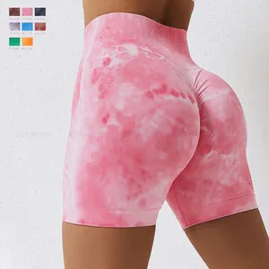 Pantalones cortos ajustados sin costuras para mujer, ropa de Fitness, Yoga, Tie Dye, gimnasio, ejercicio, pantalones cortos de motorista para mujer 2023