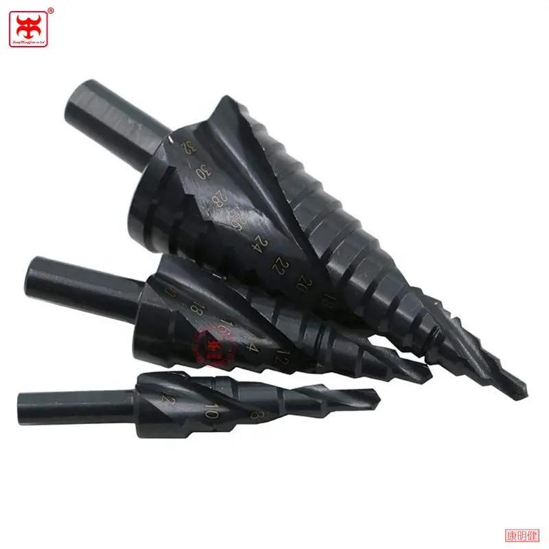 4-32MM HSS kobalt adım matkap ucu seti siyah nitrür spiral oluk üçgen shank adım matkap ucu pagoda matkap rayba demir plaka