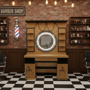 Estación de Barbería Negra Clásica y Duradera con Lavabo y Espejo LED, Múltiples Espacios de Almacenamiento para Lavado de Cabeza en Barberías Masculinas - Product Image 6
