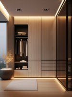 Ensemble de placard sur mesure haut de gamme avec éclairage LED, en bois massif, assemblé, pour la décoration de la chambre à coucher