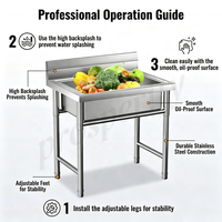 Wastafel Dapur Stainless Steel Premium Single Bowl dengan Meja Kerja Terintegrasi untuk Toko Daging Pasar Makanan Laut