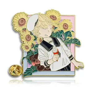 맞춤형 금속 꽃 모양의 옷깃 핀 로고 맞춤형 성격 애니메이션 캐릭터 버튼 핸드 배지