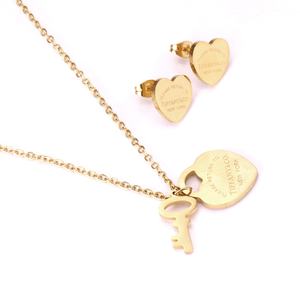 Asonsteel BRAND <b>WEDDING</b> <b>BRIDAL</b> GOLD JEWELRY SET FASHIONABLE 24K GOLD Heart Key Pendant Earrings JEWELRY SET - Product Image 3