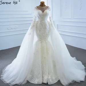 Serene Hill bianco sirena abiti da sposa 2022 lusso maniche lunghe perline perle abiti da sposa con treno staccabile HM67179