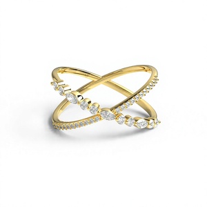 Trendy 18K Gold Plated Natural Diamond Lightweight Crossover <b>Ring</b> Alternating Marquise Diamond Fine Jewelry - Product Image 1
