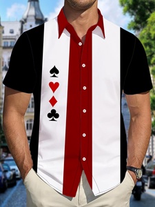 Camiseta con Estampado Digital 3D de Elementos de Cartas de Juego, 100% Poliéster, Lavable a Máquina, Bloques de Color Rojo, Blanco y Negro, <span class=keywords><strong>Marca</strong></span> de Moda - Product Image 3