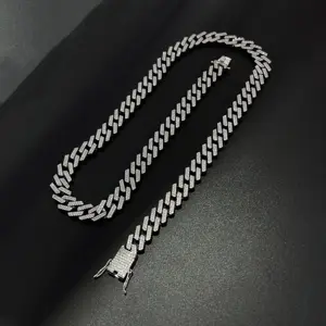 Colar de corrente cubana hip hop com diamantes, joia de prata esterlina 925 para homens, de alta qualidade, com elo cubano e gelo