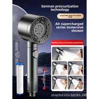 Pommeau de Douche Luxe Turbo avec Tuyau de 1,5 m, Support Sans Perçage, Cartouche Filtrante, Douche Pluie Haute Pression pour Salle de Bain