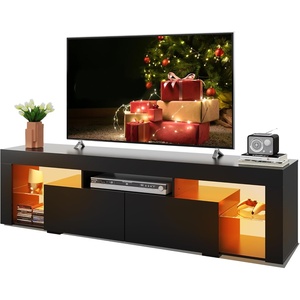 Meuble TV pour téléviseurs jusqu'à 70 <span class=keywords><strong>pouces</strong></span>, centre de divertissement moderne avec éclairage LED et 2 grands tiroirs de rangement, pour salon - Product Image 1