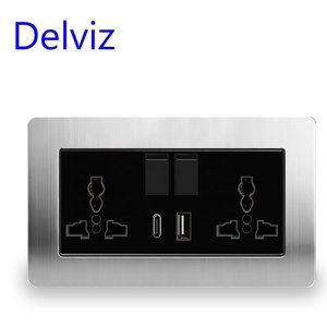 مقبس كهربائي بمعيار المملكة المتحدة 13 أمبير، مفتاح إضاءة حائط، لوحة معدنية من الفولاذ المقاوم للصدأ، شاحن سريع 18 واط مع منفذ USB عالمي من النوع C - Product Image 6