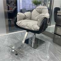 Silla de Estilo Americano Moderno con Funciones de Rotación y Elevación, Cuero Sintético y Base Redonda de Acero Inoxidable para Barbería