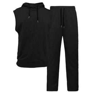 Ensemble de sweat-shirt sans manches à capuche pour homme, noir, en molleton français, vêtements de loisirs, pantalon de jogging, vêtements de sport, ensemble complet - Product Image 1
