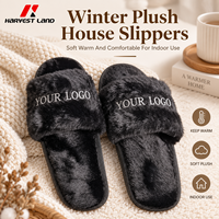 Chaussons d'intérieur en peluche avec logo brodé personnalisé, pantoufles douces et fourrées à semelle en PVC, unisexe, vente en gros