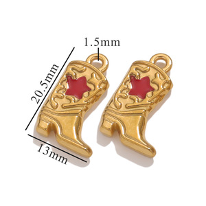 จี้รูปรองเท้าบูทสแตนเลสสตีลเคลือบทอง 18K PVD และดาวเคลือบสีสันสดใส |   ป้องกันการแพ้และทนทาน |   การทำสร้อยคอและกำไลข้อมือด้วยตัวเอง - Product Image 4