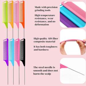 Wholesale Custom LOGO Hair Styling Steel Gold Handle Plastic Braiding Rat Tail sharp Carbon <b>Parting</b> <b>Comb</b> for Hair Salon - Product Image 3