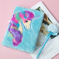 Cuaderno de encuadernación térmica de tapa dura de cuero de felpa con bordado de unicornio de dibujos animados de tamaño A5 personalizado, diario de arena movediza, regalo