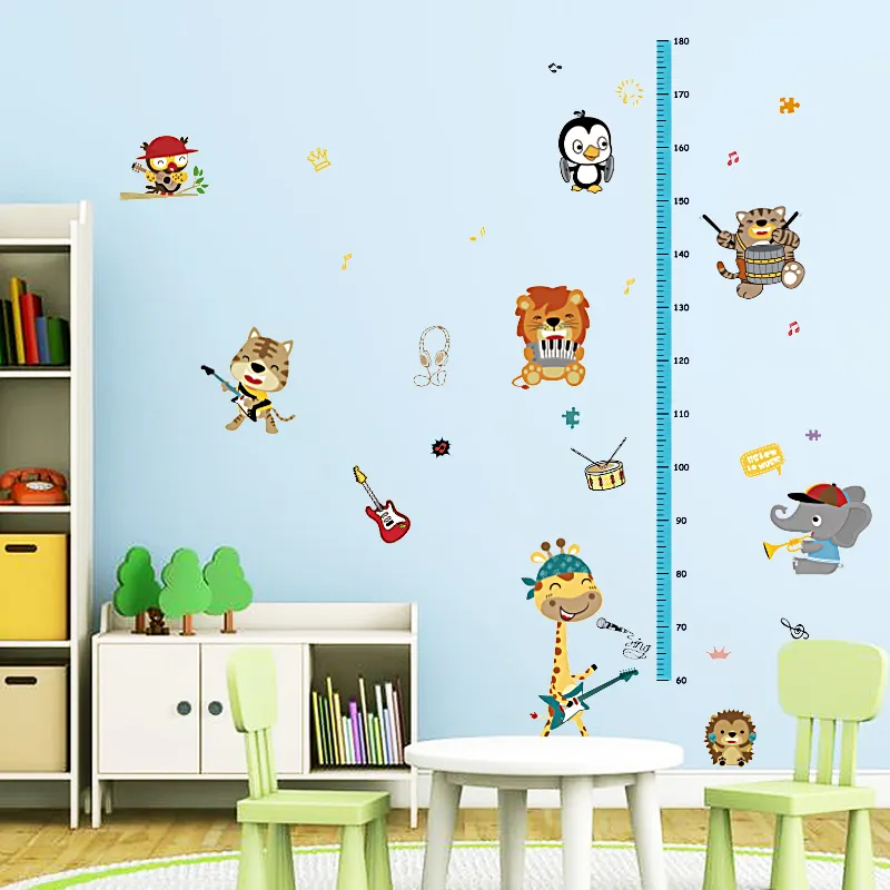 สติ๊กเกอร์ติดผนังรูปสัตว์น่ารักสำหรับเด็ก,รูปลอกสำหรับวัดความสูงของตกแต่งบ้านแบบลอกออกได้สำหรับตกแต่งห้องคอนเสิร์ตปี3D