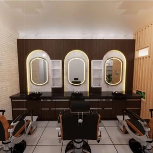 Estación de Estilismo <span class=keywords><strong>Triple</strong></span> Personalizada con Espejo de Salón y Luces LED - Product Image 1