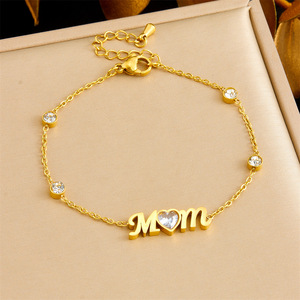 MOM Heart Charm Bracelet Gold Plated Zinc Alloy Crystal Bezel Setting Women's Gift Jewelry - Product Image 1
