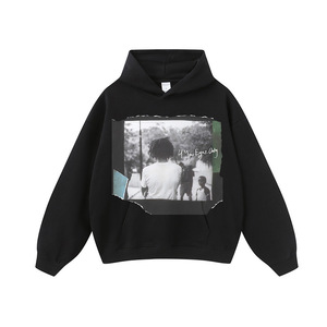 American-Style Street Heavy-Duty Distressed Cotton <b>Printed</b> Winter 400g+ Hoodie Men's Women's Loose Drop-Shoulder Pullover - Product Image 6
